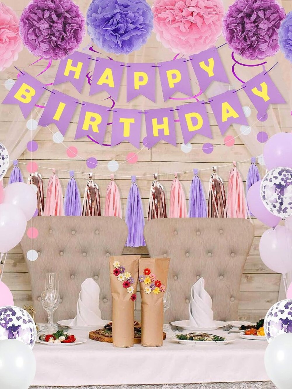 Purple Pink Birthday Party Decorations for Women Girls with Happy Birthday Banne - Picture 5 of 6